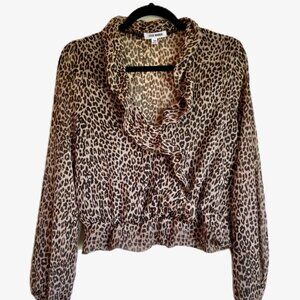 STEVE MADDEN Sheer Long-Sleeve Cheetah Print Ruffle Blouse - US Size M (NWOT)